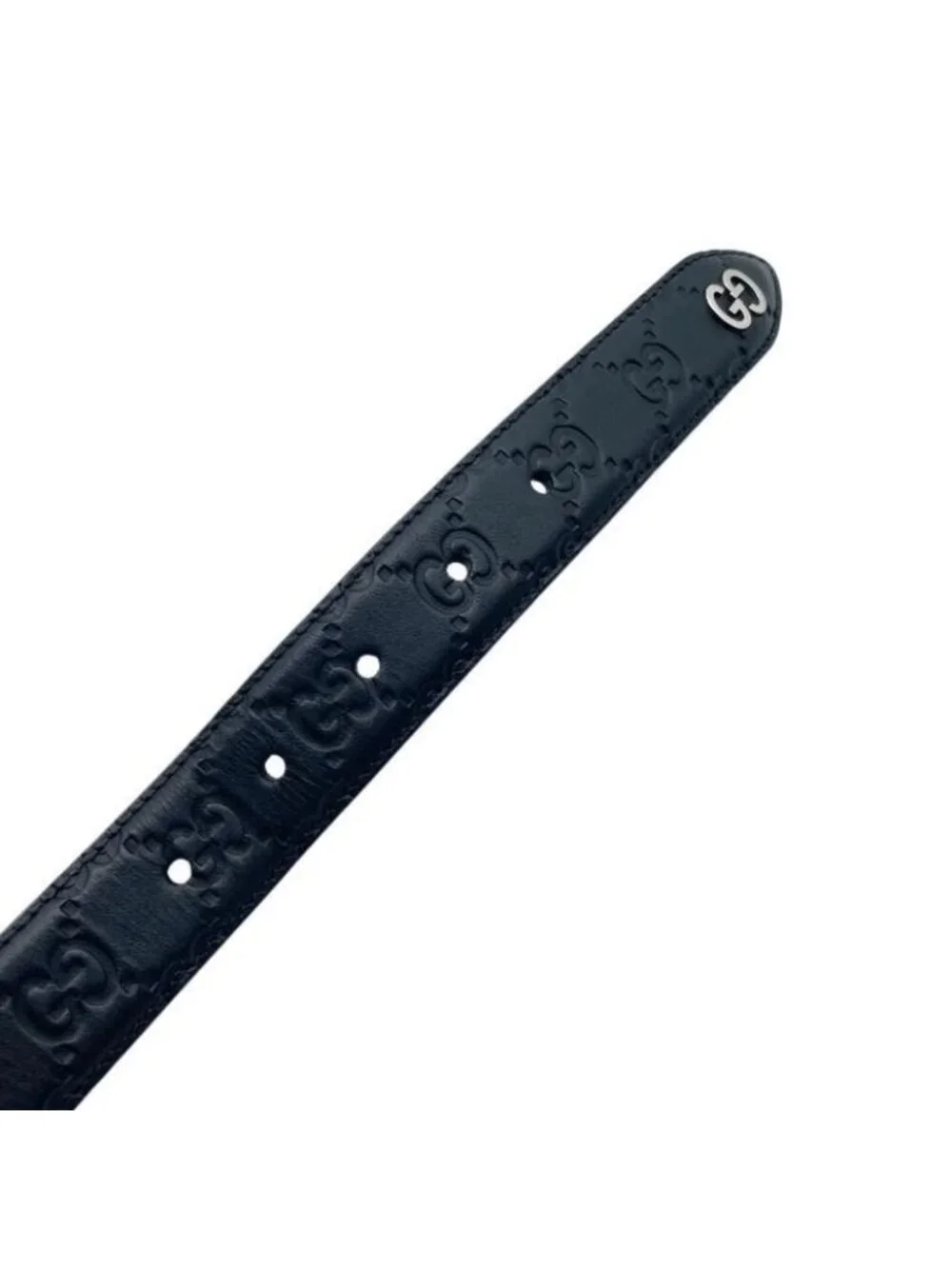 Gucci Belt Guccissima Black Leather GG Icon Silver 95